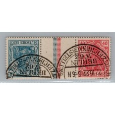 ALEMANIA 1921 ESTAMPILLAS SE-TENANT ZUSAMMENDRUCKE USADAS QUE SON MUCHO MAS ESCASAS MICHEL K4 MUY RARA 300 €